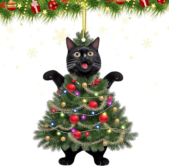 Black Cat Christmas Ornaments, Cat Ornaments for Christmas Tree Acrylic 2 Side