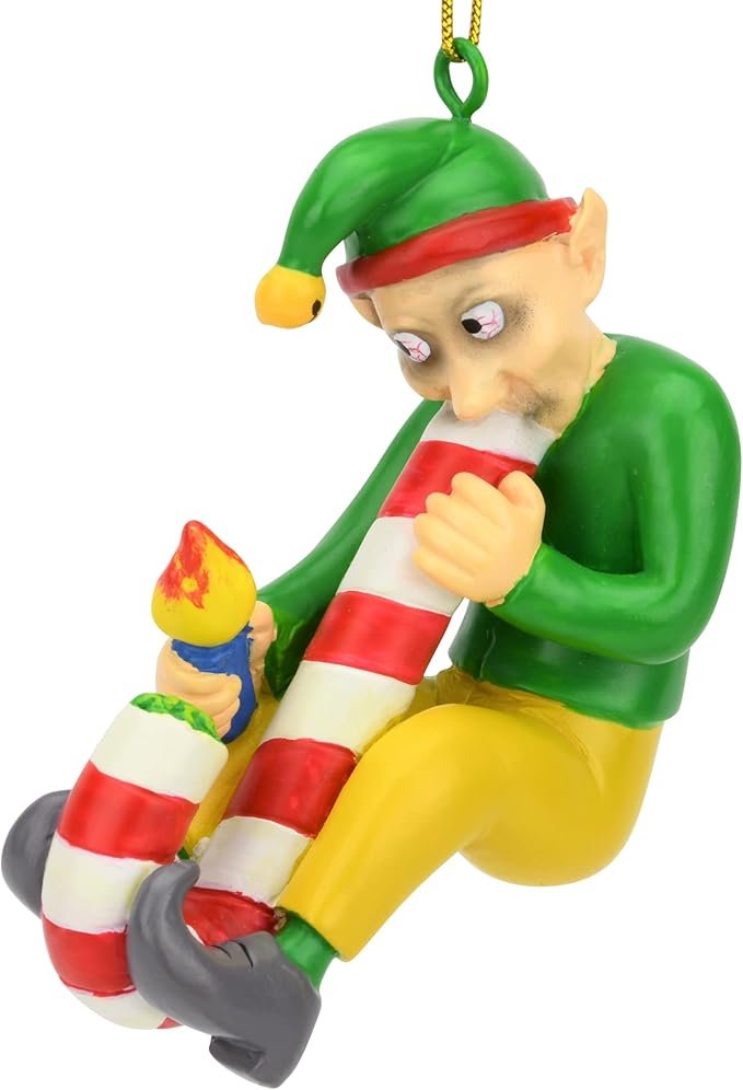 Candy Cane Bong Elf Funny Weed Christmas Ornament