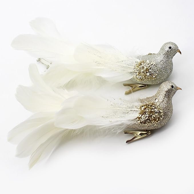 Champagne Christmas Tree Decoration Birds,10x2x2 inches,2pcs