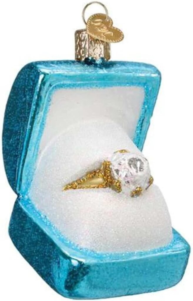 Christmas Blue Ring Box Glass Hanging Ornament