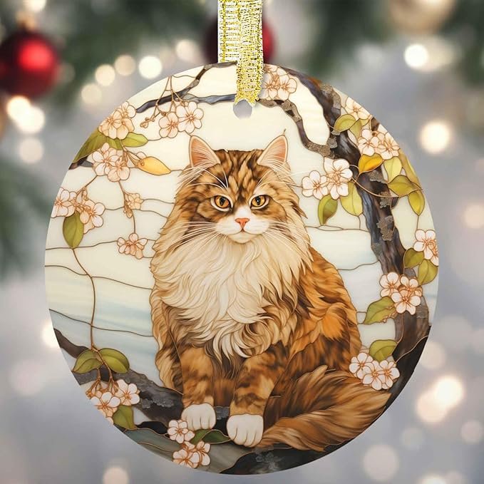 Christmas Ornaments, Cat Christmas Ornament, Double Sided Ceramic Christmas Decoration