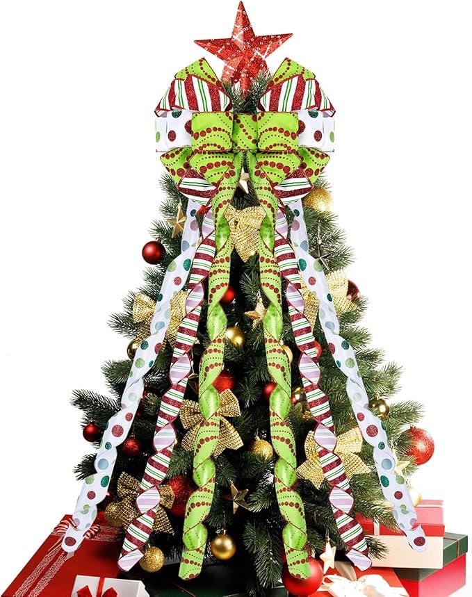 Christmas Tree Topper Bow, 48x13 Inches Large Christmas Bow