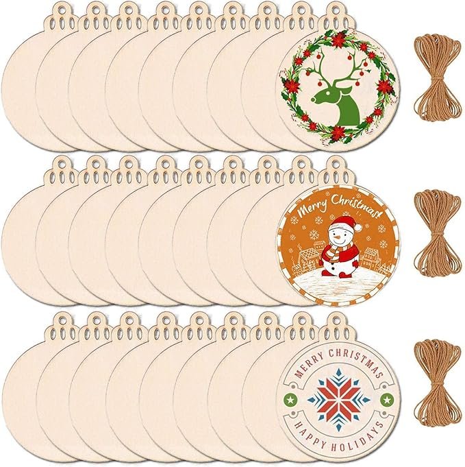 DIY Wooden Christmas Ornaments Unfinished Predrilled Wood Slices Circles