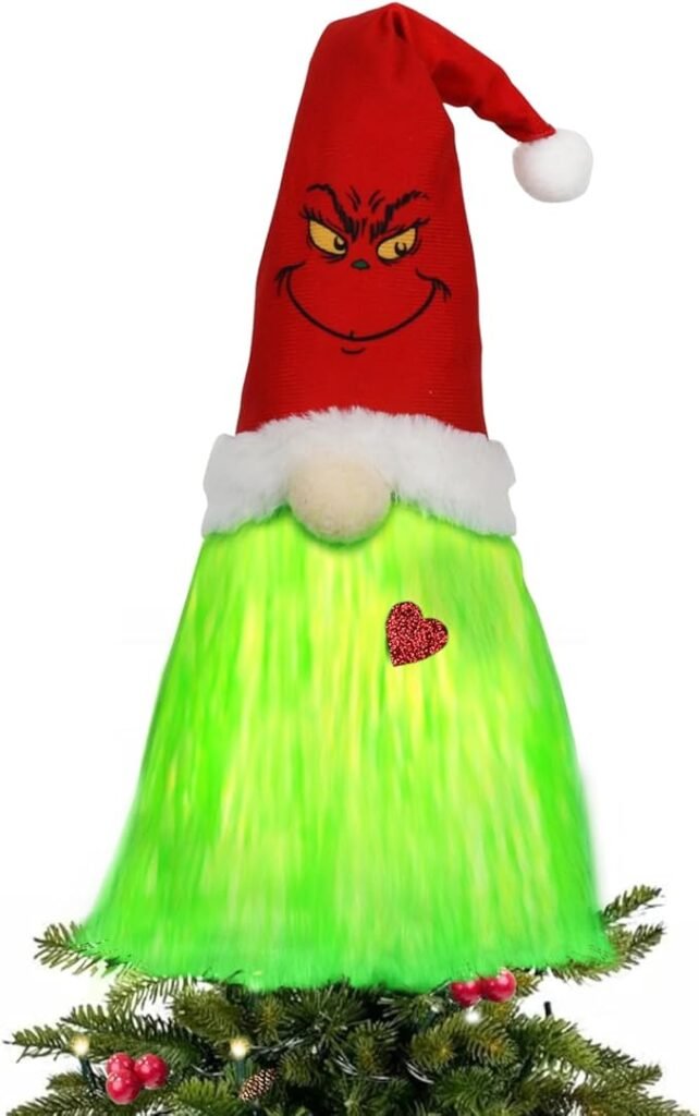 Green Christmas Tree Topper with Lights-Unique Grinchmas Tree Topper