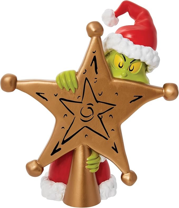 Grinch Hiding Behind Star Sculpted Christmas Tree Topper, 8.5 Inch, Multicolor