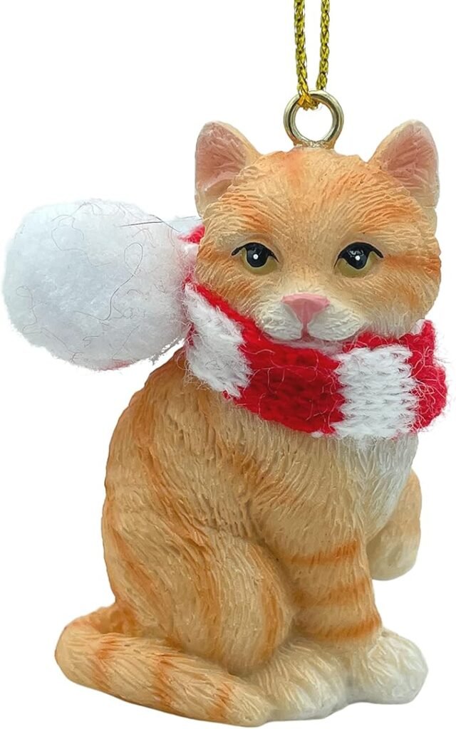 Orange Cat Tabby Shorthaired Kitty Christmas Tree Ornament with Candy Cane Scarf